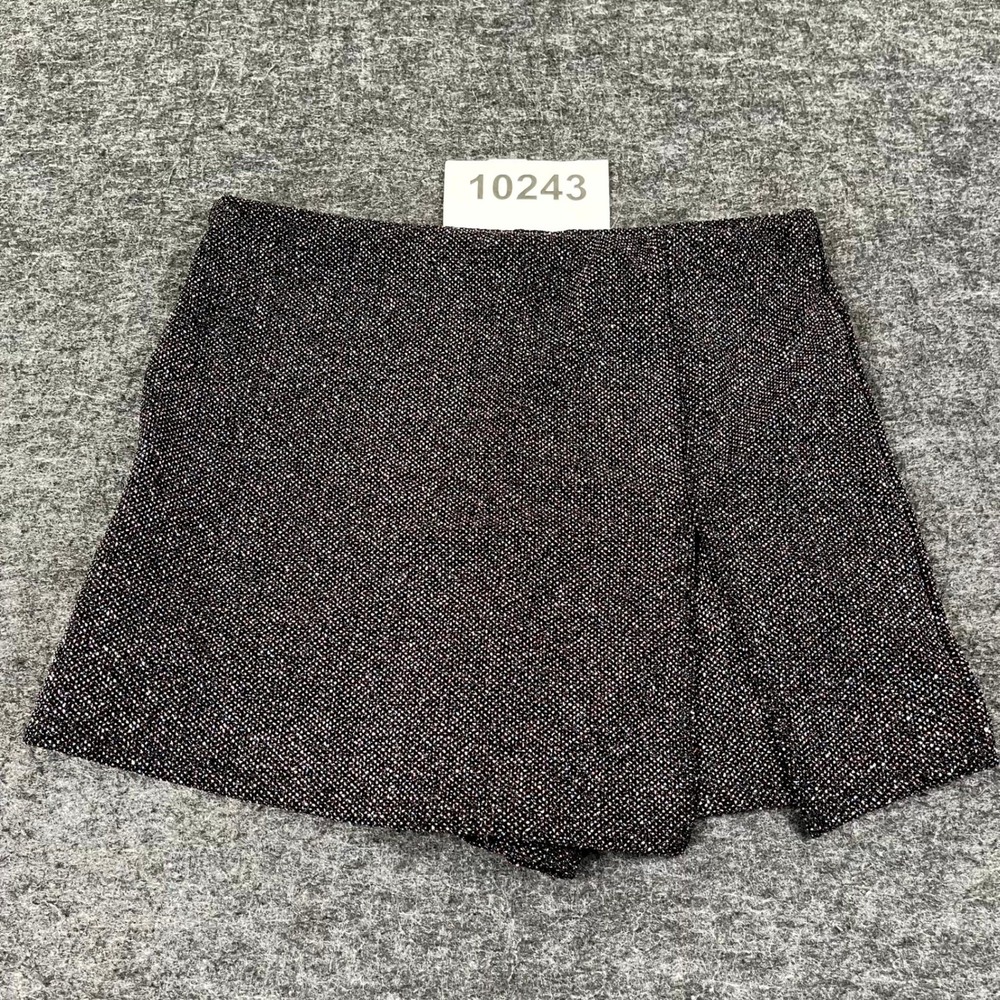 Chocolate Mini Skirt Women's XL Black Tweed Textured Relaxed Fit Slit Pull On